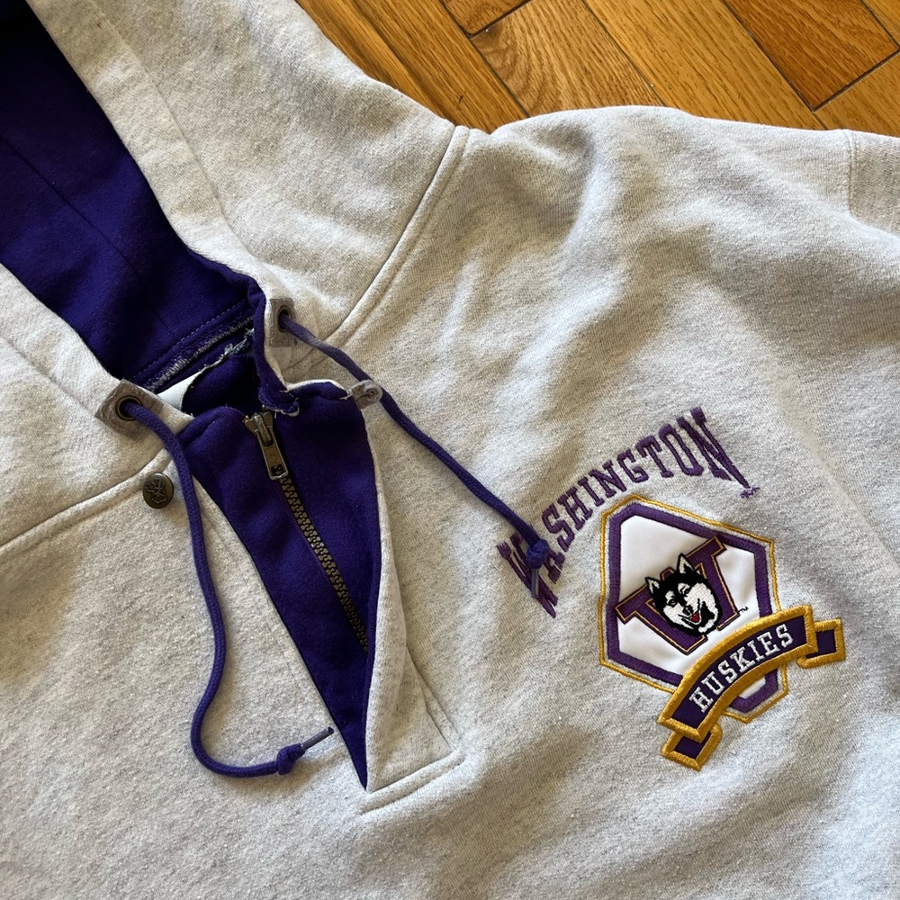 VTG Washington Huskies Hoodie Stitched Logo 1/4 Zip Purple Lined 90s Midwest